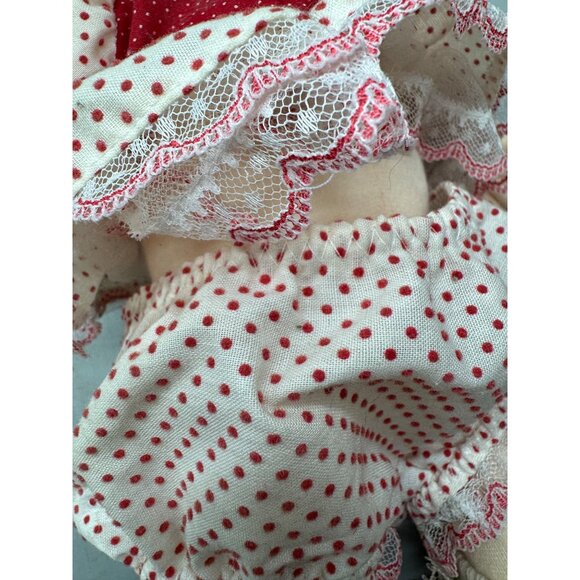 Vintage Handmade Cloth Doll Blonde Curly Hair Polka Dot Dress & Red Shoes READ - Picture 5 of 11
